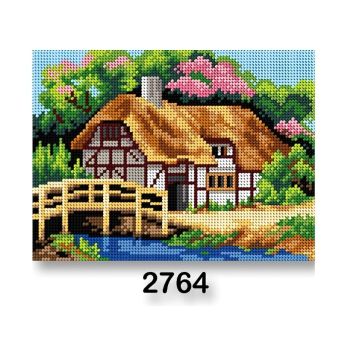 Vyšívací předloha, obrázek na vyšívání 70246/2764, dům jaro 2, hnědo-zelená, 18x24cm