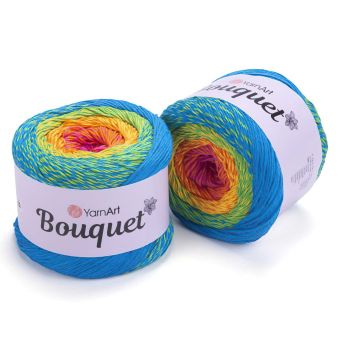 Pletací / háčkovací příze YarnArt BOUQUET 719 modro-zeleno-žlutá, melírovaná, ombré, duhová, 250g/500m