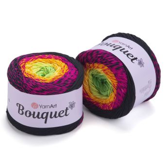 Pletací / háčkovací příze YarnArt BOUQUET 723 černo-růžovo-zelená, melírovaná, ombré, duhová, 250g/500m