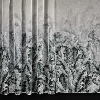 Záclona / lehká závěsovina polyesterový batist 4096/1, zeleno-šedé listy na smetanové, s olůvkem, (více výšek, v metráži)