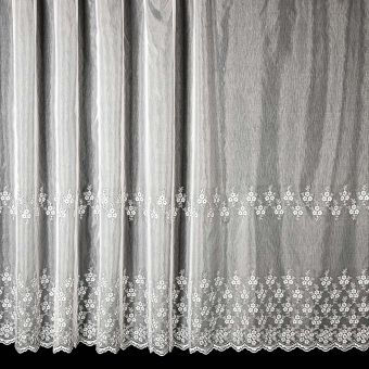 Voálová záclona 124659 vyšívané květy v pruzích, s bordurou, bílá, výška 280cm (v metráži)