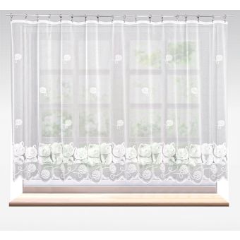 Žakárová záclona dětská KOČKA 607466, s bordurou, bílá (více výšek, v metráži)
