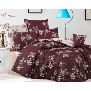 Povlečení IDIL BURGUNDY, vínové s květy, bavlna hladká, 140x200cm + 70x90cm 