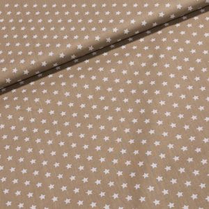 Bavlněné plátno bílé hvězdičky na béžové, š.140cm (látka v metráži)