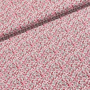 Bavlněné plátno 4450-002 šedé a růžové kytičky na bílé, š.160cm (látka v metráži)