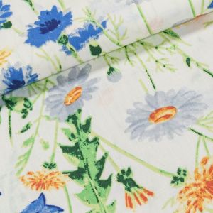 Bavlněné plátno ANIKA chrpa a kopretiny na bílé, š.160cm (látka v metráži)