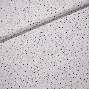 Bavlněné plátno ANIKA modré a červené malé hvězdičky na bílé, š.160cm (látka v metráži)