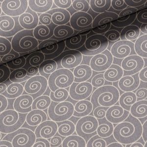 Bavlněné plátno / bavlněný satén 213254/215, smetanové spirálky na šedé, š.155cm (látka v metráži)