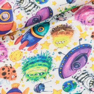 Bavlněné plátno dětské PŘÍŠERKY na bílé, š.140cm (látka v metráži)