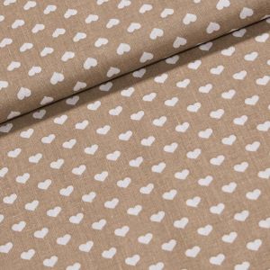 Bavlněné plátno bílá srdíčka na béžové, š.140cm (látka v metráži)