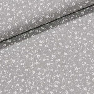 Bavlněné plátno Valerie VA002/07 bílé květinky na šedé, š.160cm (látka v metráži)