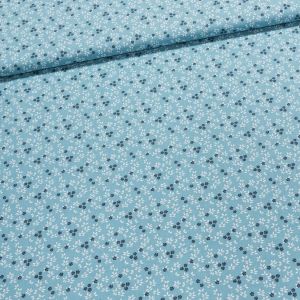 Bavlněné plátno NAHO 1B, tmavě modré kvítečka bílé lístky na tyrkysové , š.140cm (látka v metráži)