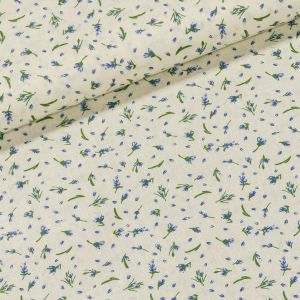 Bavlněné plátno POLO modrý kvítek na krémové, š.140cm (látka v metráži)