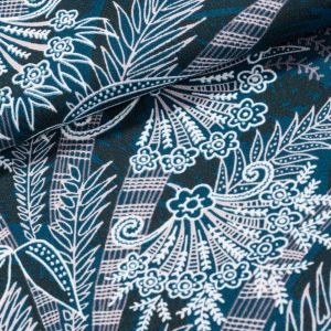 Bavlněné plátno / štola na metráž 703024, květinový motiv na tmavě tyrkysové, š. 50cm (látka v metráži)