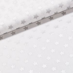 Bavlněné plátno vánoční 20704-151 stříbrné hvězdičky na bílé, š.140cm (látka v metráži)