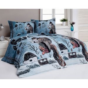 Povlečení Matějovský JOSEF LADA VODNÍK V ZIMĚ, modré, bavlna hladká digitál, 140x200cm + 70x90cm