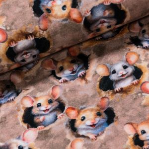 Bavlněný úplet dětský 6-22923 DIGITÁLNÍ TISK myšky na béžové, š.142cm (látka v metráži)