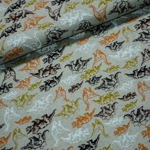 Bavlněný úplet dětský 7710-004 dinosauři na šedozelené, š.145cm (látka v metráži)