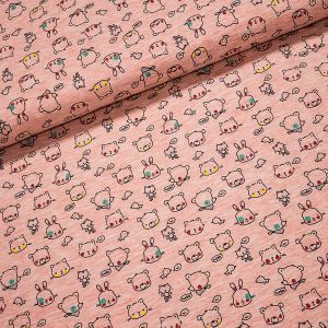 Bavlněný úplet dětský 8307-005 zvířátka na růžové, š.142cm (látka v metráži)