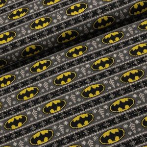 Bavlněný úplet TEPLÁKOVINA 8889154 BATMAN vánoce, žluto-šedá, š.180cm (látka v metráži)