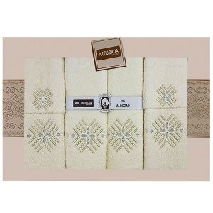 Dárkový set froté ručníků a osušek 43, 6-dílný, krémová s výšivkou 2x 30x50cm + 2x 50x90cm + 2x 70x140cm