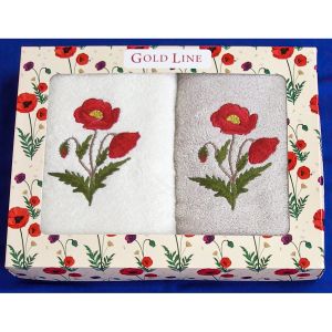 Dárkový set froté ručníků MÁK 14, červeno-bílý, 2x 50x100cm