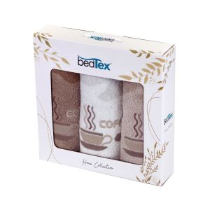 Dárkový set froté ručníků RANNÍ KÁVA, béžový s výšivkou, 30x50cm, 3ks