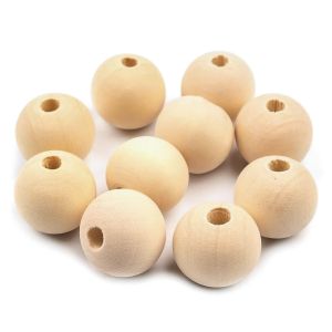 Dekorační korálky dřevěné, jednobarevné přírodní, průměr 18mm, balení 10 ks