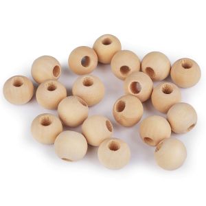Dekorační korálky dřevěné, jednobarevné přírodní, průměr 15mm, balení 20 ks