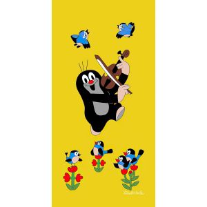 Dětská plážová osuška KRTEK A HOUSLIČKY (Krteček), žlutá, froté, 70x150cm