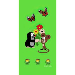 Dětská plážová osuška KRTEK A MYŠKA (Krteček), zelená, froté, 70x150cm