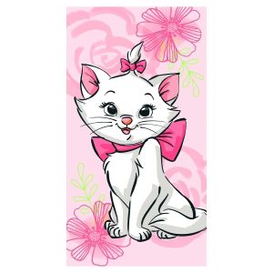 Dětská plážová osuška MARIE CAT PINK FLOWER, růžová kočička, froté, 70x140cm