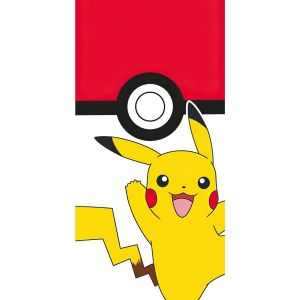 Dětská plážová osuška POKÉMON POKÉBALL A PIKACHU, červeno-bílá, froté, 70x140cm