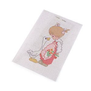 Dětská vyšívací sada s předtištěným motivem 020736/10, holčička a husa (předtisk, jehla a nitě), 14x20cm