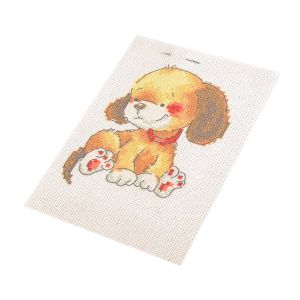 Dětská vyšívací sada s předtištěným motivem 020736/6, pejsek (předtisk, jehla a nitě), 14x20cm