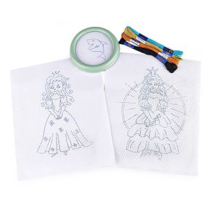 Dětská vyšívací sada s předtištěným motivem 380095/3, princezny (rámeček, předtisk a příze)