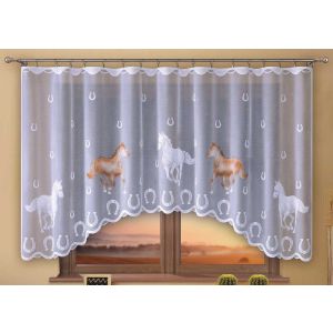 Dětská kusová záclona KONĚ bílá s barevným vzorem, výška 150 cm x šířka 300 cm (na okno)