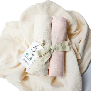 Dětské bavlněné látkové / mušelínové pleny MUŠELÍN cream+pink, smetanová a růžová, 130g/m2, 70x70cm, 2 kusy v balení