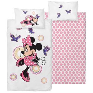 Dětské povlečení do postýlky MINNIE A MOTÝLCI, růžovo-bílá, bavlna hladká, 100x135cm + 40x60cm
