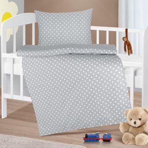 Dětské povlečení do postýlky PUNTÍK ŠEDÁ BÍLÁ, bavlna hladká, 90x135cm + 45x60cm