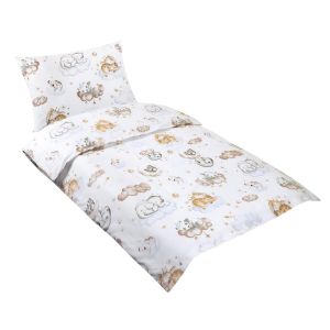 Dětské povlečení do postýlky ZVÍŘÁTKA NA OBLÁČKU, bílé, bavlna hladká, 90x135cm + 45x60cm