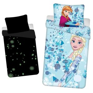 Dětské povlečení FROZEN LIGHT BLUE 02 (LEDOVÉ KRÁLOVSTVÍ) SVÍTÍCÍ EFEKT, světle modré, bavlna hladká, 140x200cm + 70x90cm 