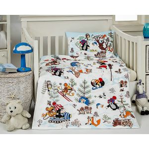 Dětské povlečení Matějovský do postýlky KRTEK A ZIMA (Krteček), bílé, bavlna hladká (více rozměrů)