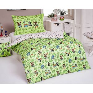Dětské povlečení Matějovský KRTEK NA LOUCE (Krteček), zelené, bavlna hladká, 140x200cm + 70x90cm