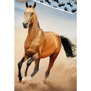 Dětské povlečení KŮŇ HNĚDÁK, fototisk, hnědo-modré, bavlna hladká, 140x200cm + 70x90cm 