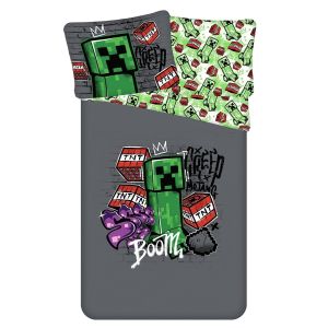 Dětské povlečení MINECRAFT METRO ART, šedo-zelené, bavlna hladká, 140x200cm + 70x90cm 