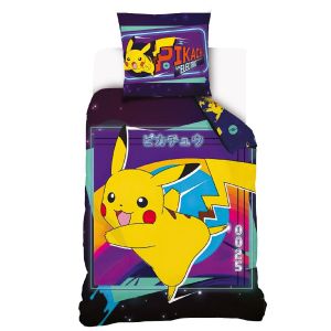 Dětské povlečení POKÉMON PIKACHU BLESKOVÝ ÚTOK, tmavě fialové, bavlna hladká, 140x200cm + 70x90cm 