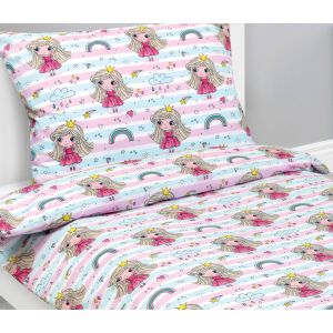 Dětské povlečení PRINCEZNA S DUHOU RŮŽOVÁ, bavlna hladká, 140x200cm + 70x90cm 