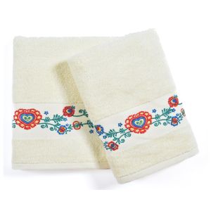 Froté ručník a osuška FOLK 2, žlutá s výšivkou (více rozměrů)