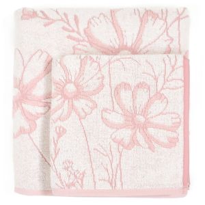 Froté ručník MONA, růžový s vytkávaným květinovým vzorem, 50x100cm